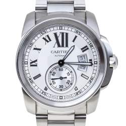 Pre Owned Cartier White Stainless Steel Calibre De Cartier 3389 W7100016 Automatic Men's Wristwatch 42MM