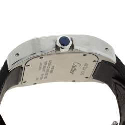 Cartier White Stainless Steel Alligator Leather Santos 100 W20073X8 Men's Wristwatch 38 mm