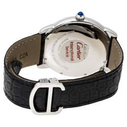 Pre Owned Cartier Silver Stainless Steel Alligator Leather Ronde Solo de Cartier W6701010 Men's Wristwatch 42 mm