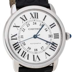 Pre Owned Cartier Silver Stainless Steel Alligator Leather Ronde Solo de Cartier W6701010 Men's Wristwatch 42 mm