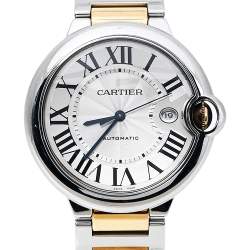 مملوكة مسبقًا Cartier Silver 18K Yellow Gold Stainless Steel Ballon Bleu W2BB0022 Men's Wristwatch 42 mm