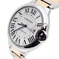 مملوكة مسبقًا Cartier Silver 18K Yellow Gold Stainless Steel Ballon Bleu W2BB0022 Men's Wristwatch 42 mm