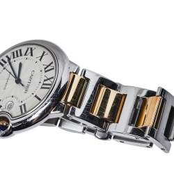مملوكة مسبقًا Cartier Silver 18K Yellow Gold Stainless Steel Ballon Bleu W2BB0022 Men's Wristwatch 42 mm
