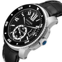 Cartier Black Stainless Steel Calibre Diver W7100056 Men's Wristwatch 42 MM