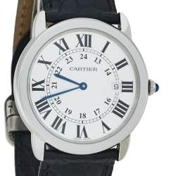 مملوكة مسبقًا Cartier Silver Grey Stainless Steel Ronde Solo 2934 Men's Wristwatch 36 mm