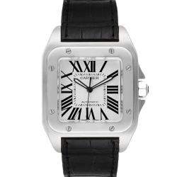 Cartier Silver Stainless Steel Santos 100 W20073X8 Mens Wristwatch 38MM