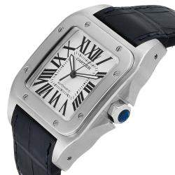 Cartier Silver Stainless Steel Santos 100 W20073X8 Men's Wristwatch 38MM