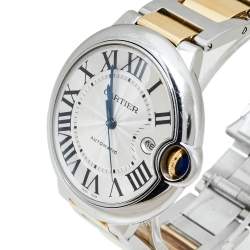 Pre Owned Cartier Silver 18K Yellow Gold And Stainless Steel Ballon Bleu 3001 Men's Wristwatch 42 mm