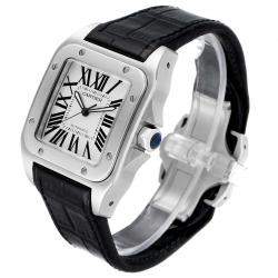 Cartier Silver Stainless Steel Santos 100 W20073X8 Men's Wristwatch 38 MM