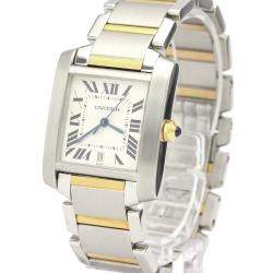 Pre Owned Cartier Silver 18K Yellow Gold And Stainless Steel Tank Francaise W51005Q4 Automatic Men's Wristwatch 28 MM