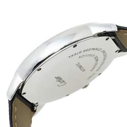 Pre Owned Cartier Silver Stainless Steel Leather Ronde Solo De Cartier 3802 Men's Wristwatch 42 mm