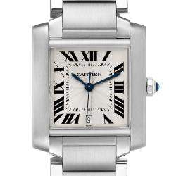 Cartier Silver Stainless Steel Tank Francaise Automatic W51002Q3 Men's Wristwatch 28 x 32 MM