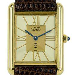 Pre Owned Cartier Silver Yellow Gold Tone Must De Cartier Tank Men's Wristwatch 24 MM 