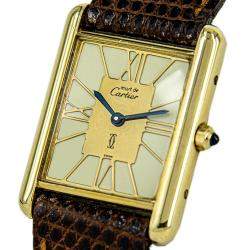 Pre Owned Cartier Silver Yellow Gold Tone Must De Cartier Tank Men's Wristwatch 24 MM 