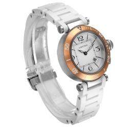 Cartier Silver 18K Rose Gold And Stainless Steel Pasha Seatimer W3140001 Men's Wristwatch 33 MM