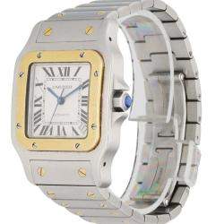مملوكة مسبقًا Cartier Silver 18k Yellow Gold And Stainless Steel Santos Galbee 2823 Automatic Men's Wristwatch 32 MM