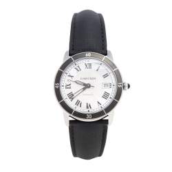 Pre Owned Cartier Silver Stainless Steel Leather Ronde Croisiere WSRN0002 Men's Wristwatch 42 mm