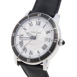 Pre Owned Cartier Silver Stainless Steel Leather Ronde Croisiere WSRN0002 Men's Wristwatch 42 mm