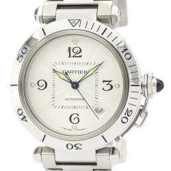 مملوكة مسبقًا Cartier Silver Stainless Steel Pasha Automatic W31031H3 Men's Wristwatch 38 MM