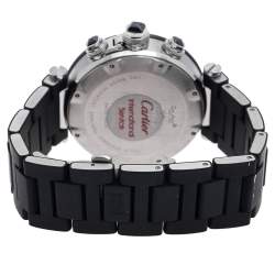 Pre Owned Cartier Black Stainless Steel Rubber Pasha Seatimer 2995 Men's Wristwatch 42 mm