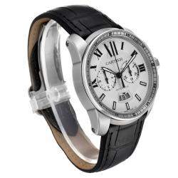 Cartier Silver Stainless Steel Calibre De Cartier Chronograph W7100046 Men's Wristwatch 42 MM