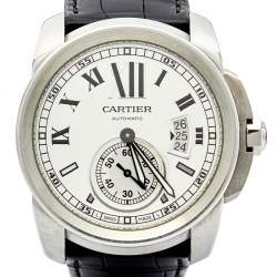 Pre Owned Cartier Silver Stainless Steel Crocodile Calibre De Cartier 3299 Men's Wristwatch 42 mm