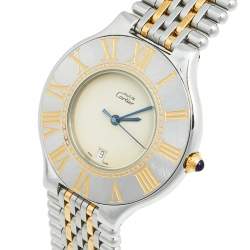 Pre Owned Cartier Cream Two-Tone Stainless Steel Must de Cartier 21 Men's Wristwatch 35 mm 