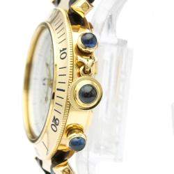 Pre Owned Cartier Silver 18K Yellow Gold Pasha Chrono Quartz Men's Wristwatch 35 MM