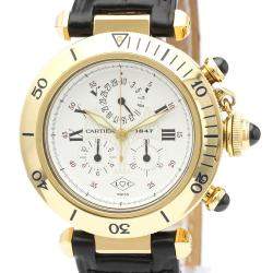 Pre Owned Cartier Silver 18K Yellow Gold Pasha Chrono Quartz Men's Wristwatch 35 MM