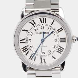 Pre Owned Cartier Silvered Opaline Stainless Steel Ronde Solo WSRN0012 Men's Wristwatch 36 mm