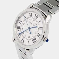 Pre Owned Cartier Silvered Opaline Stainless Steel Ronde Solo WSRN0012 Men's Wristwatch 36 mm