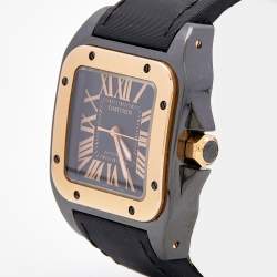 Pre Owned Cartier Black PVD Coated Stainless Steel 18K Rose Gold Santos 100 W2020009 Men's Wristwatch 33MM