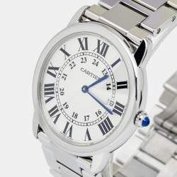 Pre Owned Cartier Silver Stainless Steel Ronde Solo W6701005 Men's Wristwatch 36 mm