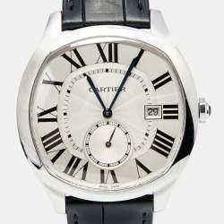 Pre Owned Cartier Silver Stainless Steel Alligator Drive de Cartier WSNM0004 Men's Wristwatch 40 mm