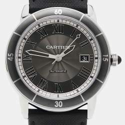 Pre Owned Cartier Grey Stainless Steel Leather Ronde Croisiere WSRN0003 Men's Wristwatch 42 mm