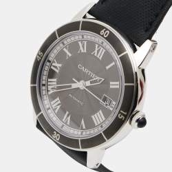 Pre Owned Cartier Grey Stainless Steel Leather Ronde Croisiere WSRN0003 Men's Wristwatch 42 mm