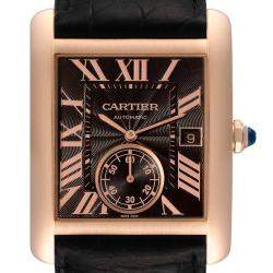 Cartier Brown 18k Rose Gold Tank MC W5330002 Automatic Men's Wristwatch 34 mm