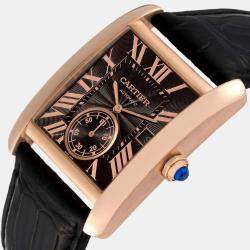 Cartier Brown 18k Rose Gold Tank MC W5330002 Automatic Men's Wristwatch 34 mm