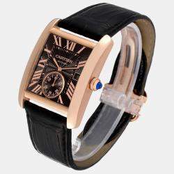 Cartier Brown 18k Rose Gold Tank MC W5330002 Automatic Men's Wristwatch 34 mm