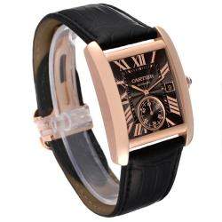 Cartier Brown 18k Rose Gold Tank MC W5330002 Automatic Men's Wristwatch 34 mm