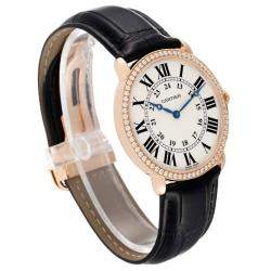 Cartier Silver Diamond 18k Rose Gold Ronde Louis WR000651 Manual Winding Men's Wristwatch 36 mm