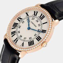 Cartier Silver Diamond 18k Rose Gold Ronde Louis WR000651 Manual Winding Men's Wristwatch 36 mm