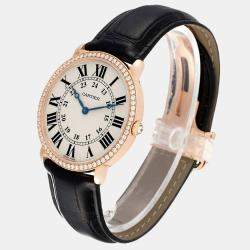 Cartier Silver Diamond 18k Rose Gold Ronde Louis WR000651 Manual Winding Men's Wristwatch 36 mm