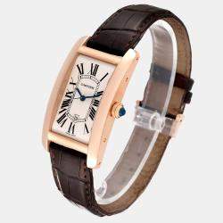 Cartier Silver 18k Rose Gold Tank Americaine W2609156 Automatic Men's Wristwatch 27 mm