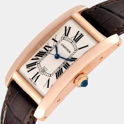 Cartier Silver 18k Rose Gold Tank Americaine W2609156 Automatic Men's Wristwatch 27 mm