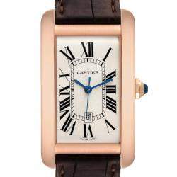 Cartier Silver 18k Rose Gold Tank Americaine W2609156 Automatic Men's Wristwatch 27 mm