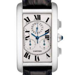 Cartier Silver 18k White Gold Tank Americaine W2603356 Quartz Men's Wristwatch 27 mm