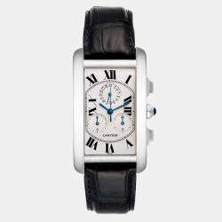 Cartier Silver 18k White Gold Tank Americaine W2603356 Quartz Men's Wristwatch 27 mm