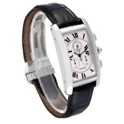 Cartier Silver 18k White Gold Tank Americaine W2603356 Quartz Men's Wristwatch 27 mm