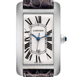 Cartier Silver 18k White Gold Tank Americaine W2603256 Automatic Men's Wristwatch 27 mm